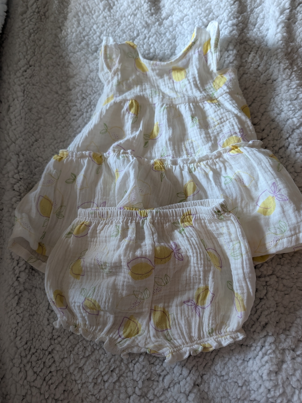 Koala Kids White Lemon Print Dress & Bloomer Set - Yellow Accents